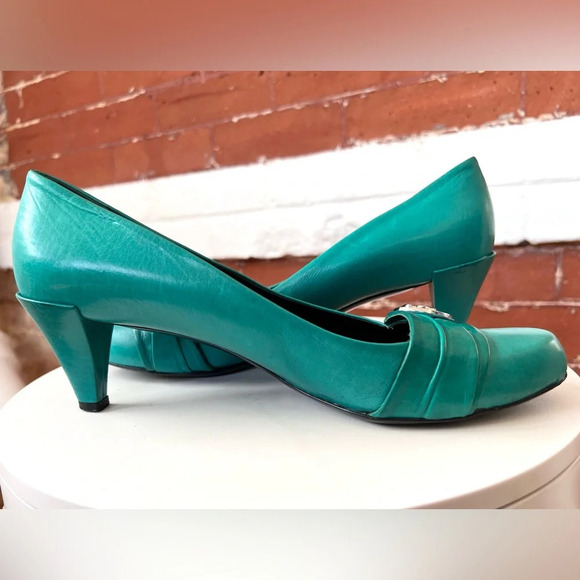 Gucci Tom Ford Hysteria Kitten Heel Pumps Turquoise Green Crest Aqua - Picture 8 of 15